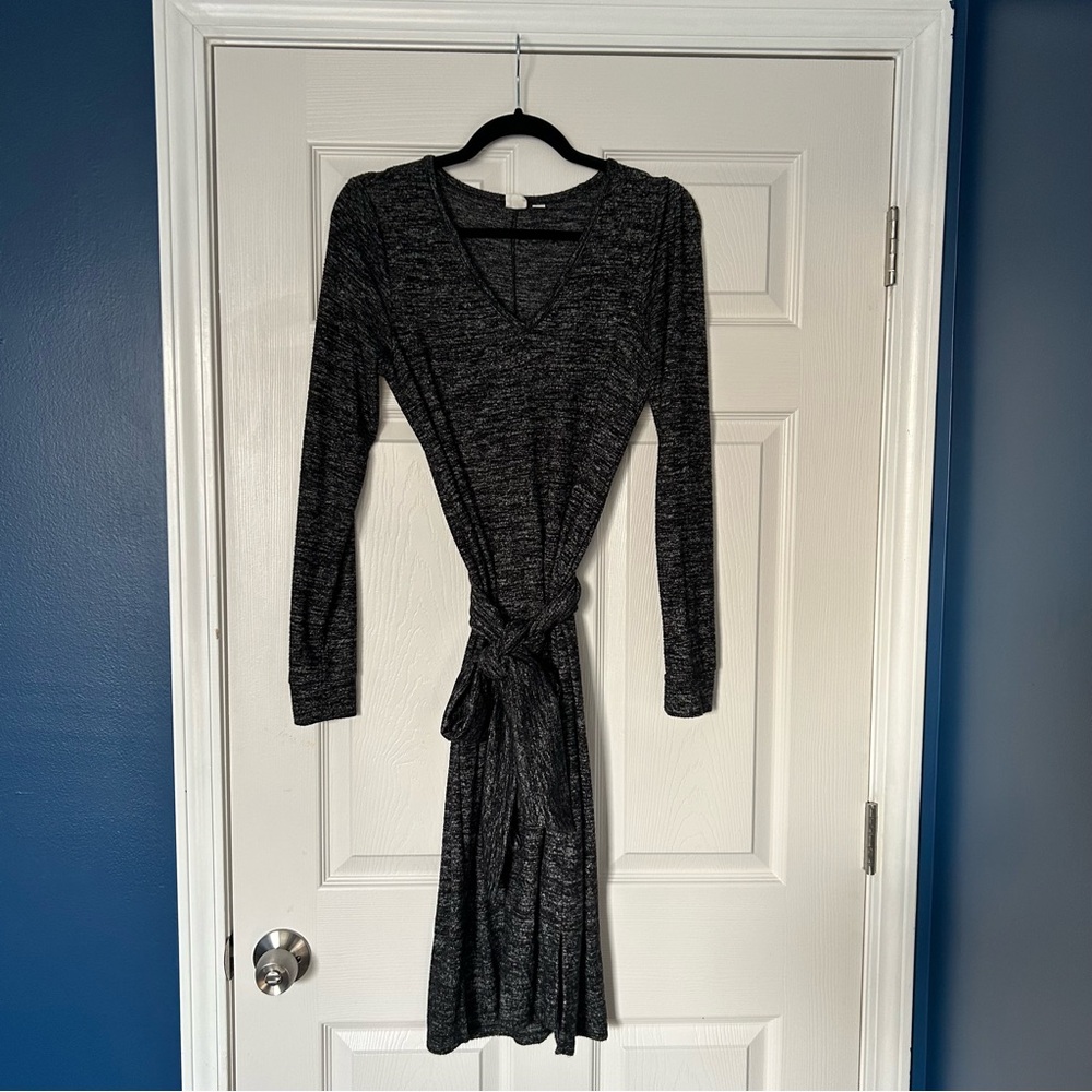 Gap Maternity | Grey Long Sleeve Midi Dress with Tie Waist | Size Small